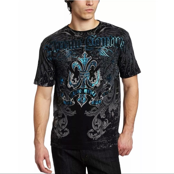 Xtreme Couture by Affliction Men's T-Shirt SANDSTONE Black Biker Cross S-5XL - Picture 4 of 6